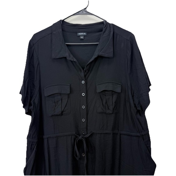 Torrid Black Twill Drawstring Button Up Short Serve Shirt Dress Size 1X Pockets - Picture 6 of 10
